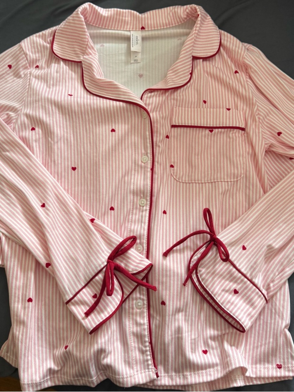 Auden Pink Striped Pajama Set with Red Heart Accents & shorts - Picture 9 of 15